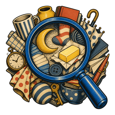 Illustrated magnifying glass searching a hidden-pun scene