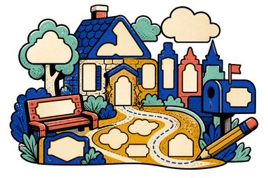 Illustrated picture-shaped word puzzle